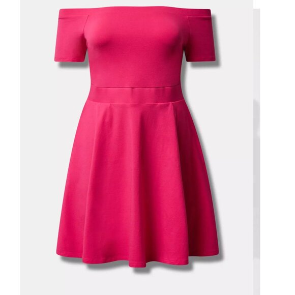 👄 Plus Size 1X 14 16 TORRID Pink Pinup Foxy Off Shoulder Skater Dress Womens - Picture 5 of 5
